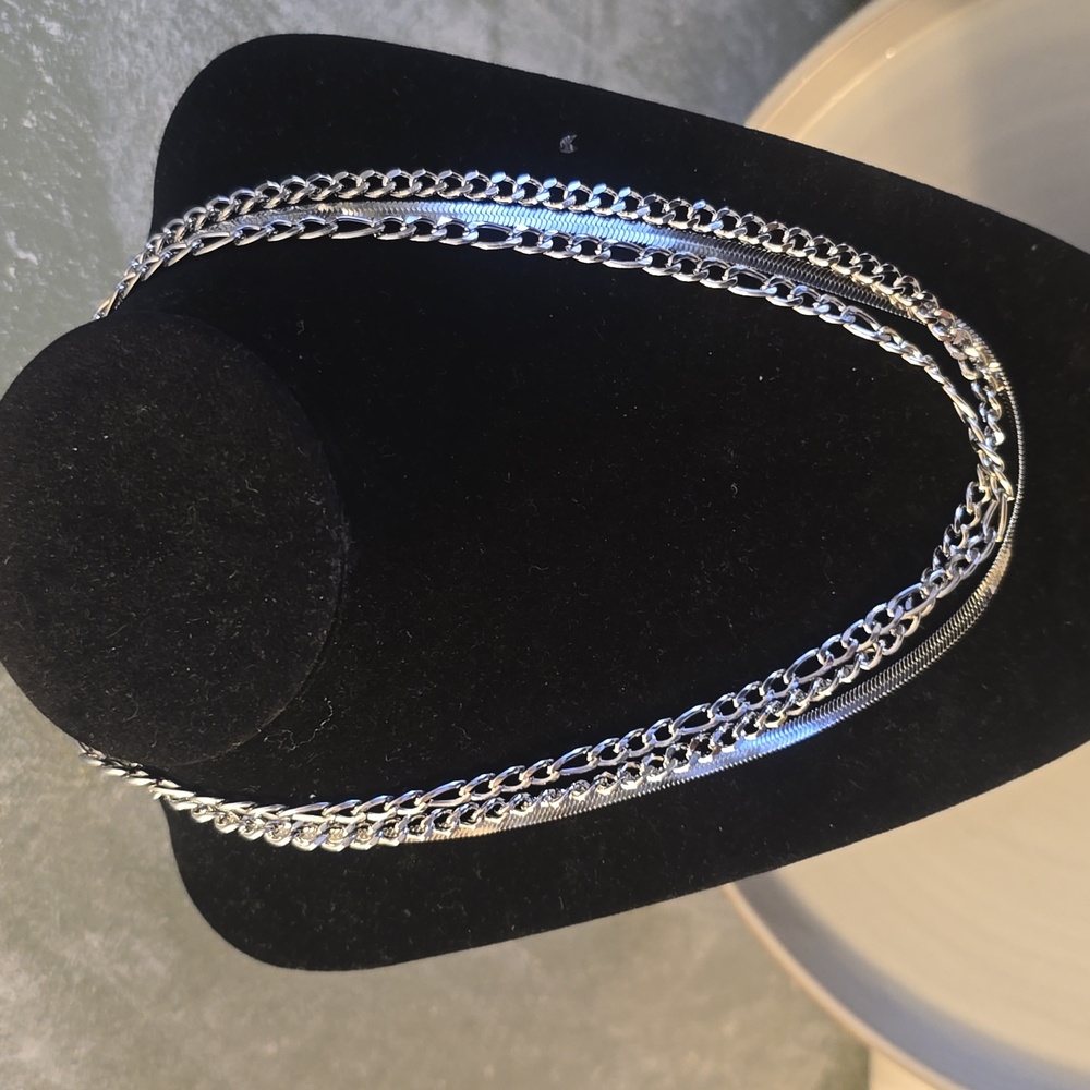 Apsvo 3 Stainless Steel Silver Necklaces, 2 Link. Wear Apart Or Together New